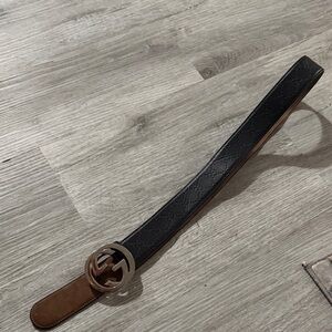 Gucci Black and Brown Leather Belt with Silver Buckle